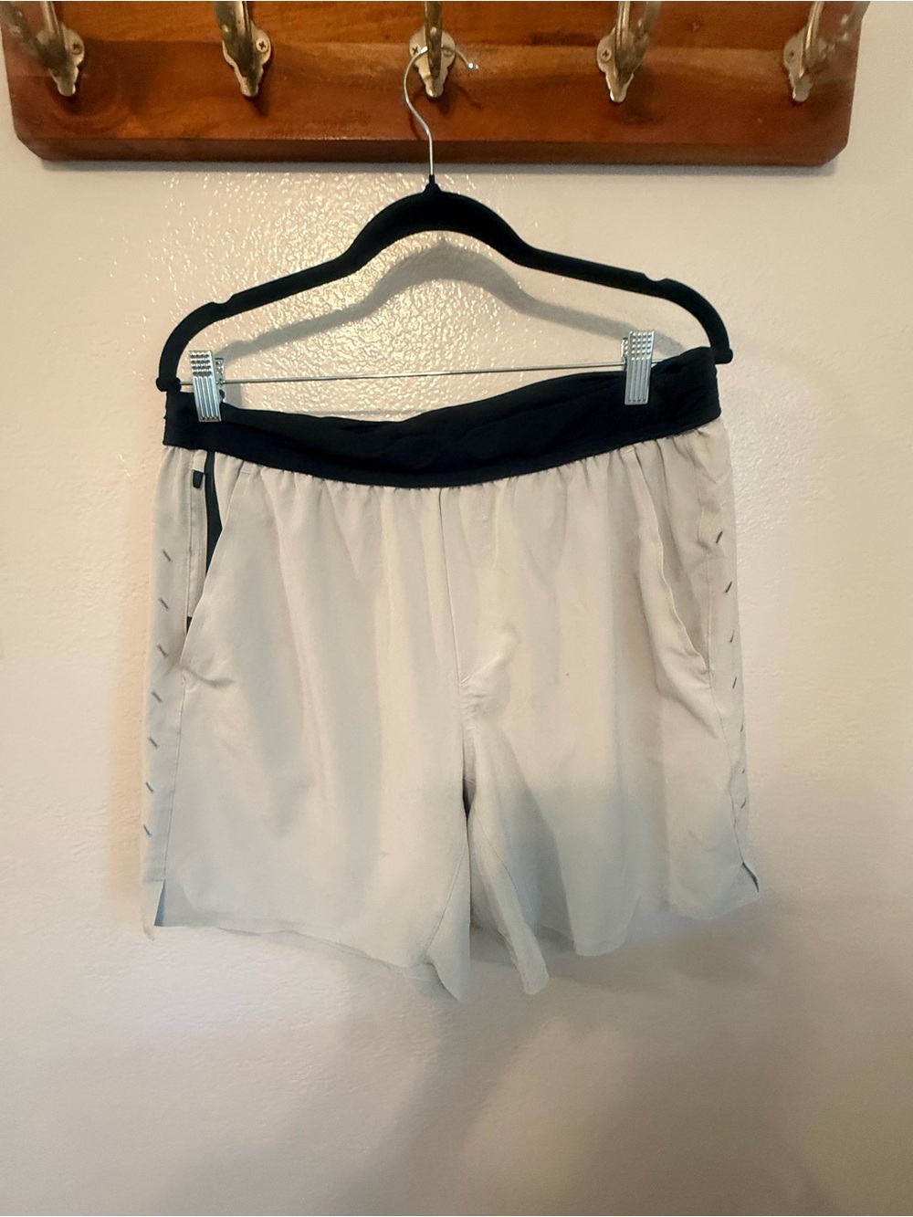 Light Gray Athletic Shorts with Black Waistband